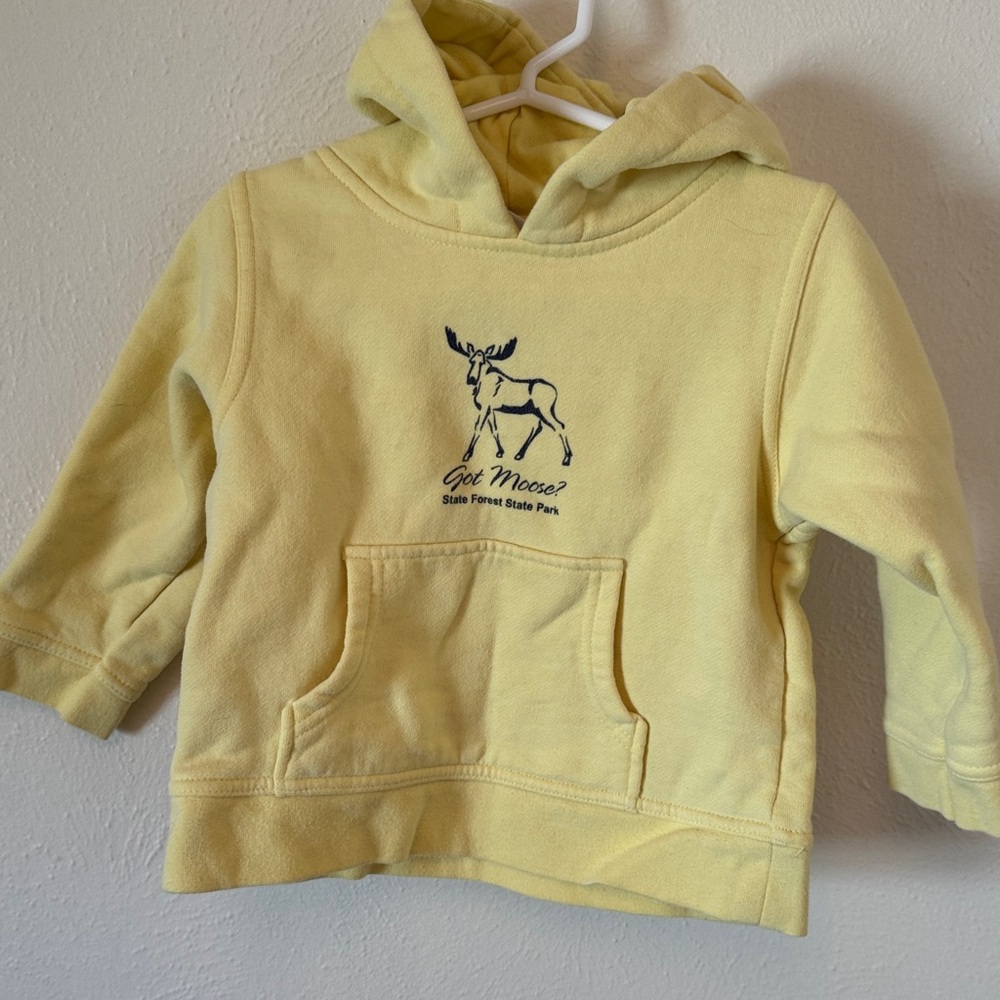 Vintage Yellow Kids Hoodie with Moose Print